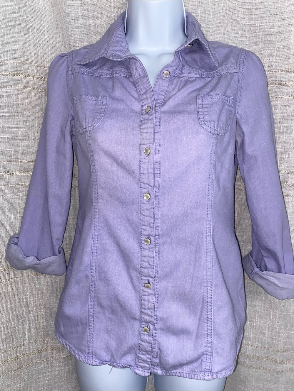 Bongo Lavender Purple Chambray Denim Western Pearl Snap Shirt S